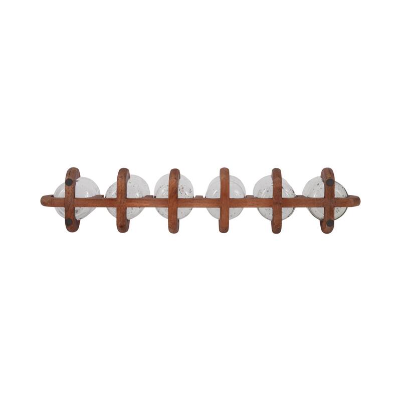 Sagebrook Home Neutral 24-Inch Brown/Clear Glass Votive Candle Holders With Mango Wood Base, Tealight Holder Set - 24" x 5" x 5"