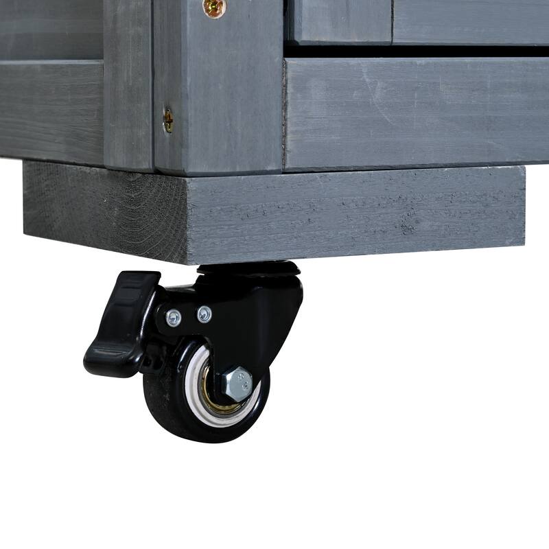 Solid Wood 64.9''Tall Outdoor Kitchen Island Kitchen Cart, Garden Potting Bench with Stainless Table Top for BBQ