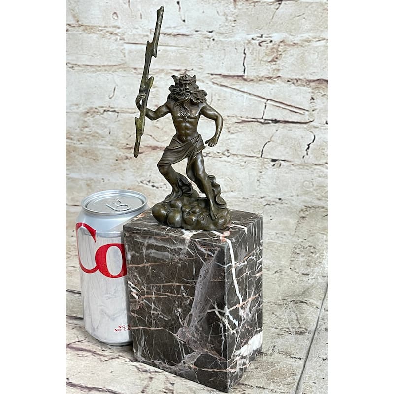 Signed Poseidon God Of Sea Bronze Bookend Book End Sculpture Marble Base Statue