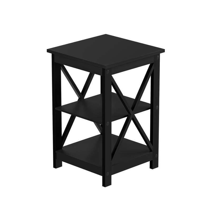Hastings Home Wooden End Table with X-Design, Black