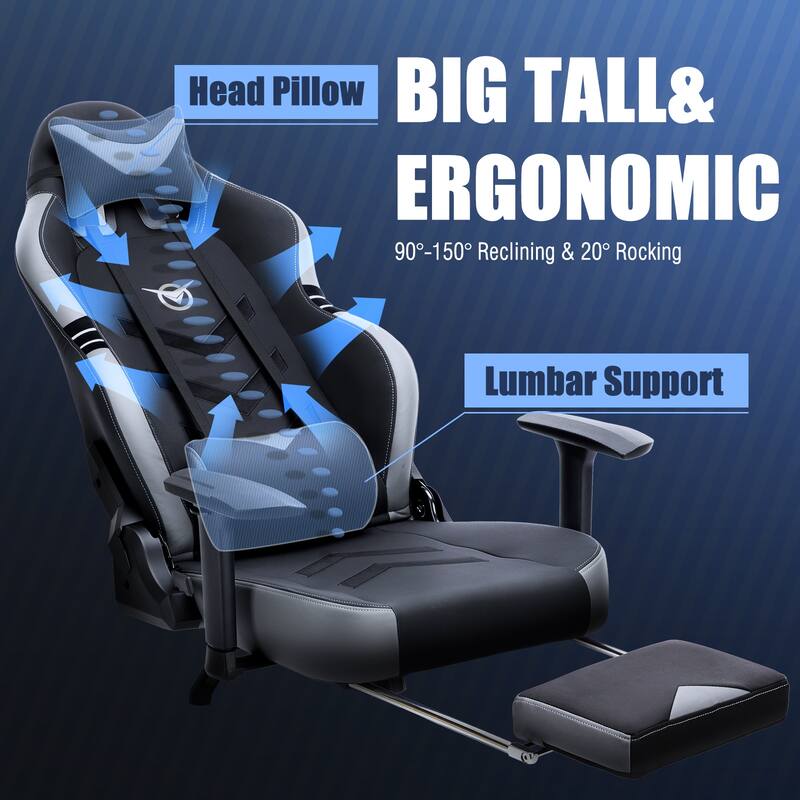 Pro Gaming Throne - 350lb XL Racing Seat with 4D Armrests & Retractable Ottoman, BIFMA Certified for Esports & Streaming