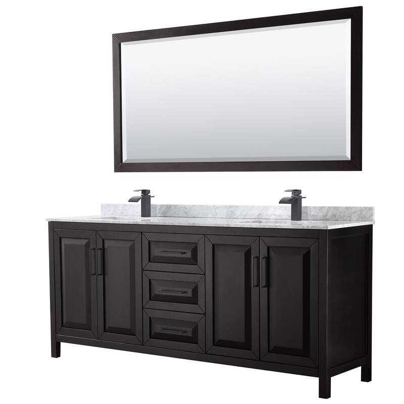 Wyndham Collection Daria 80" Free Standing Double Vanity Set with MDF - Dark Espresso / White Carrara Marble Top / Matte - Espresso Finish