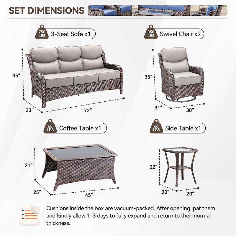 Pocassy Outdoor Sofa Patio Swivel Chairs Sets