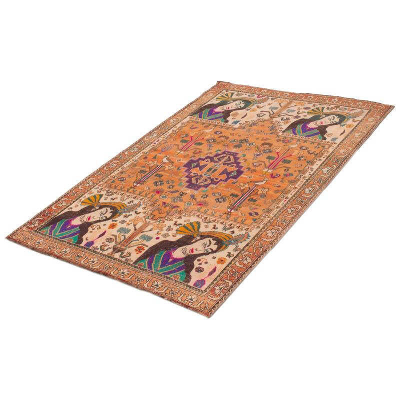 ECARPETGALLERY Hand-knotted Anatolian Vintage Orange Wool Rug - 5'4 x 8'0