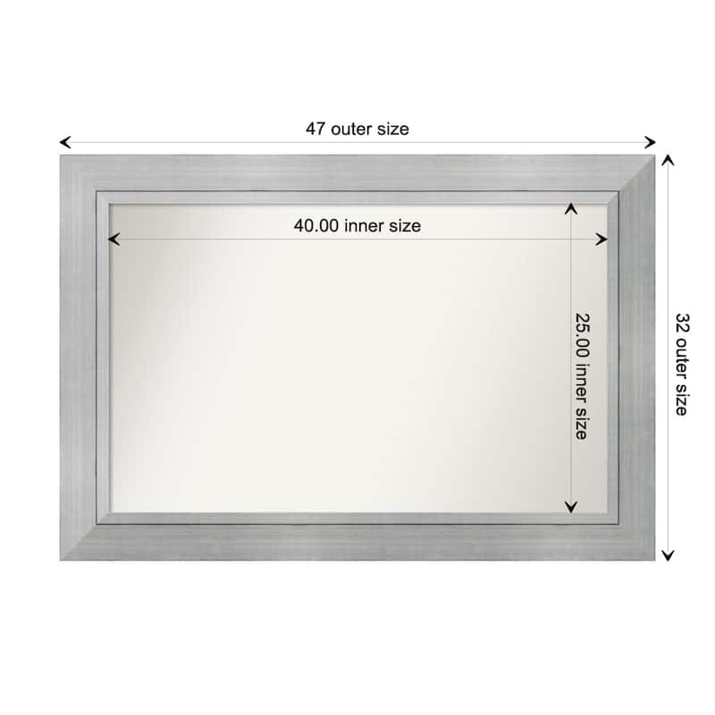 Romano Silver Framed Non-Beveled Custom Wall Mirror, Bathroom Vanity Mirror - Outer Size: 47.25 x 32.25