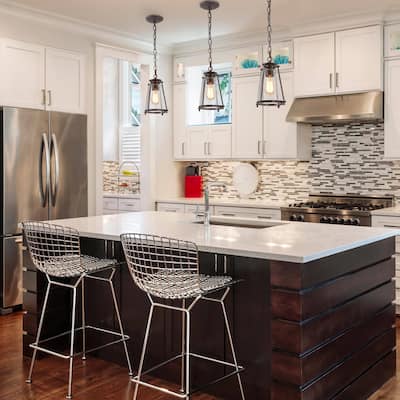 Modern 1-Light Metal Glass Adjustable Kitchen Island Pendant for Dining room