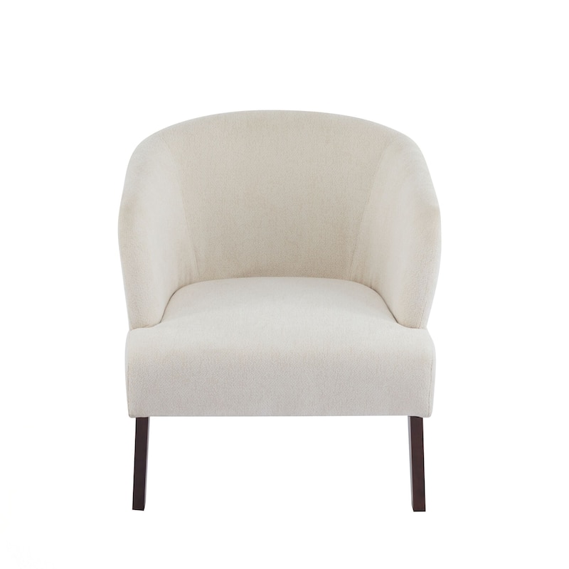 Modern Accent Chair with Round Back & Wooden Legs - Mid-Century Inspired Lounge Chair for Living Room, Bedroom, or Office