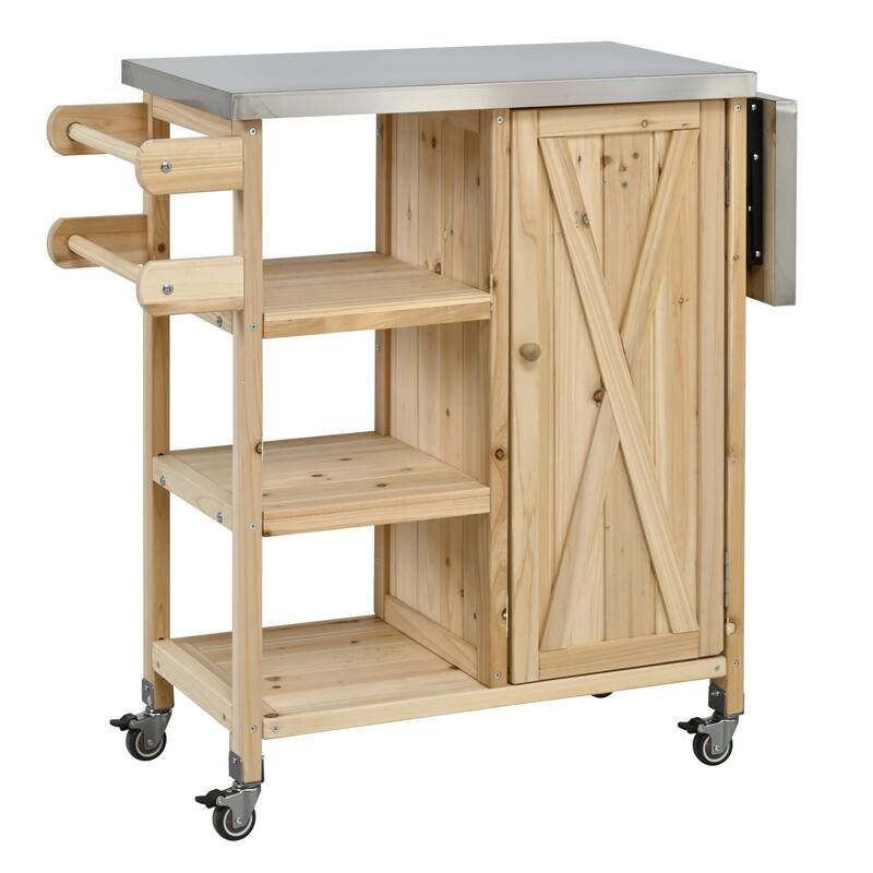 Foldable Outdoor Kitchen Island Cart with Lockable Wheels and Storage Cabinet
