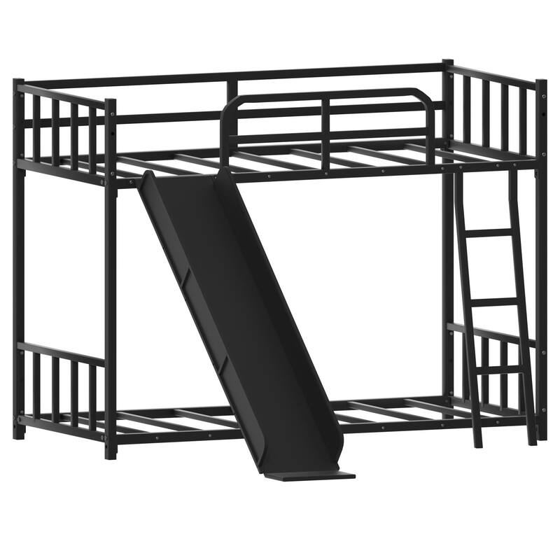 Metal Bunk Bed with Ladder, Slide, and Safety Guard Rails