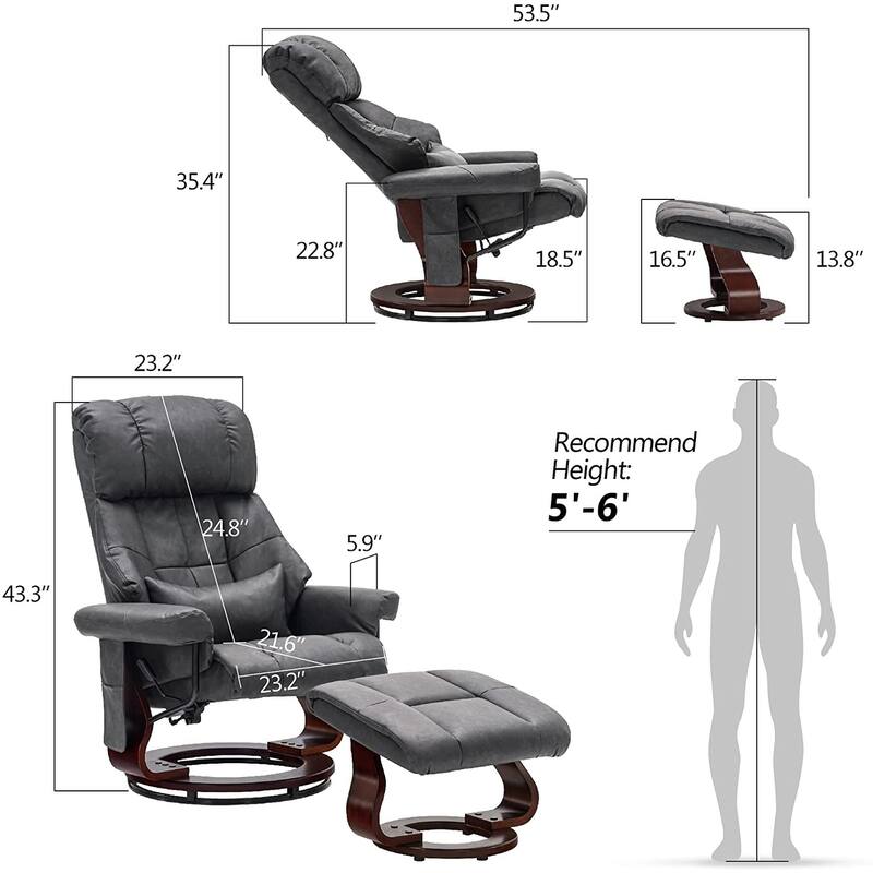 MCombo Recliner Chair with Ottoman Vibration Massag Faux Leather 9068