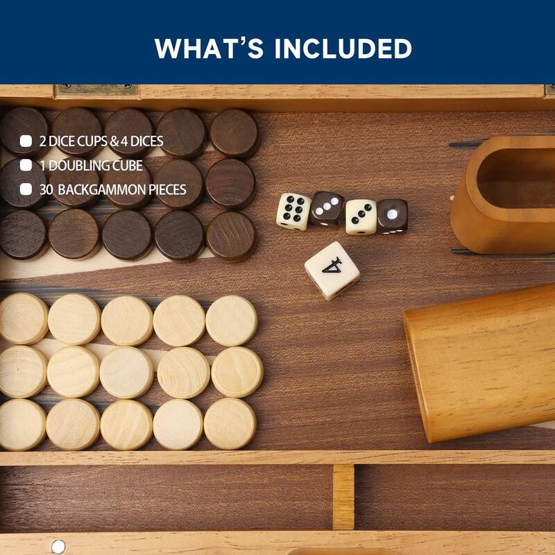 GSE™ 11" Premium Wooden Inlay Backgammon Board Game Set, Portable Folding Backgammon Board Game with Game Pieces - 11-Inch
