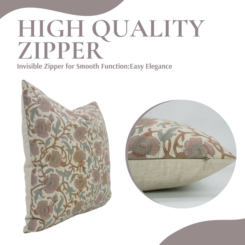 Fabdivine Hand Block Print Floral Pillow Cover Linen Cushion Case for Sofa Guest Room Fall Home Accent Gift, Shehjan