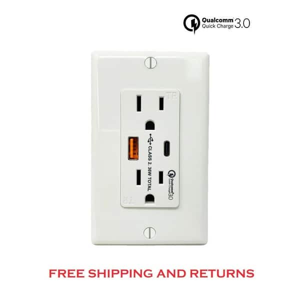 White 15A Qualcomm Quick Charge Outlet  Type A & C USB Charger  Tamper-Resistant Receptacle Wall Plate Included (1 Pack) - Overstock -  30687870