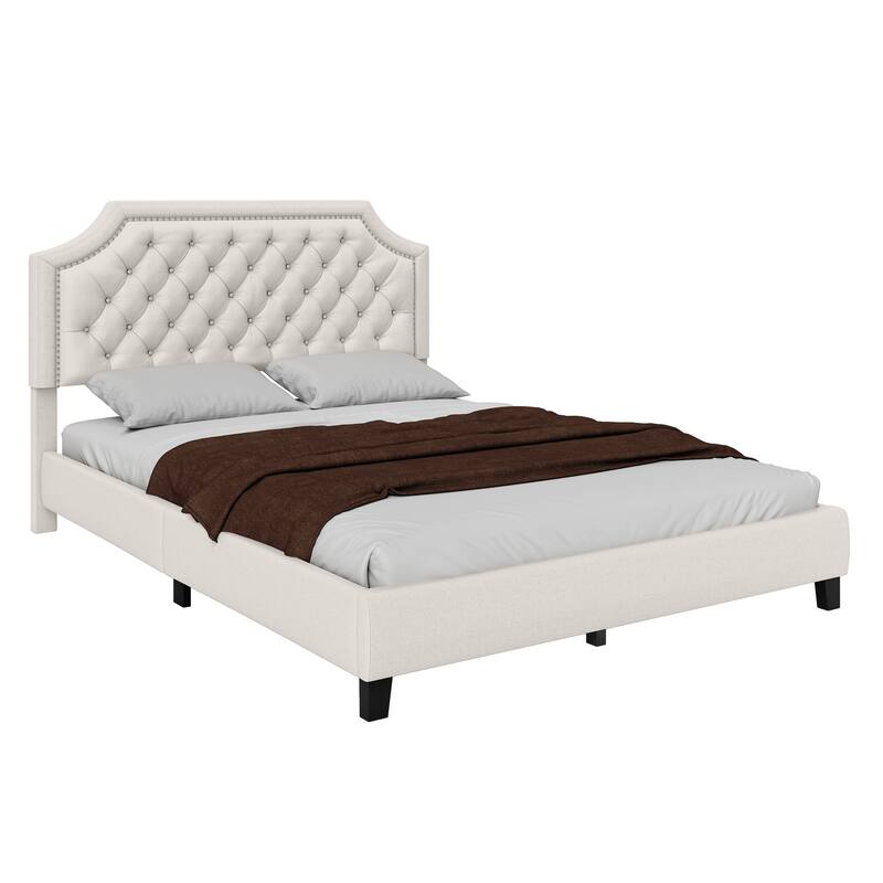 Moasis Upholstered Tufted Bed Frame with Adjustable Height Headboard