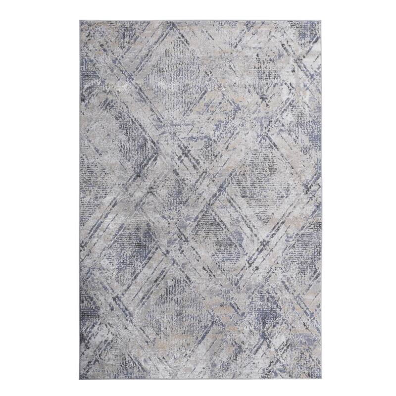 LOOM & LUXE Collection 2X3 Blue/Grey/Geometric Non-Shedding Area Rug - 36" D x 24" W x 0.28" H