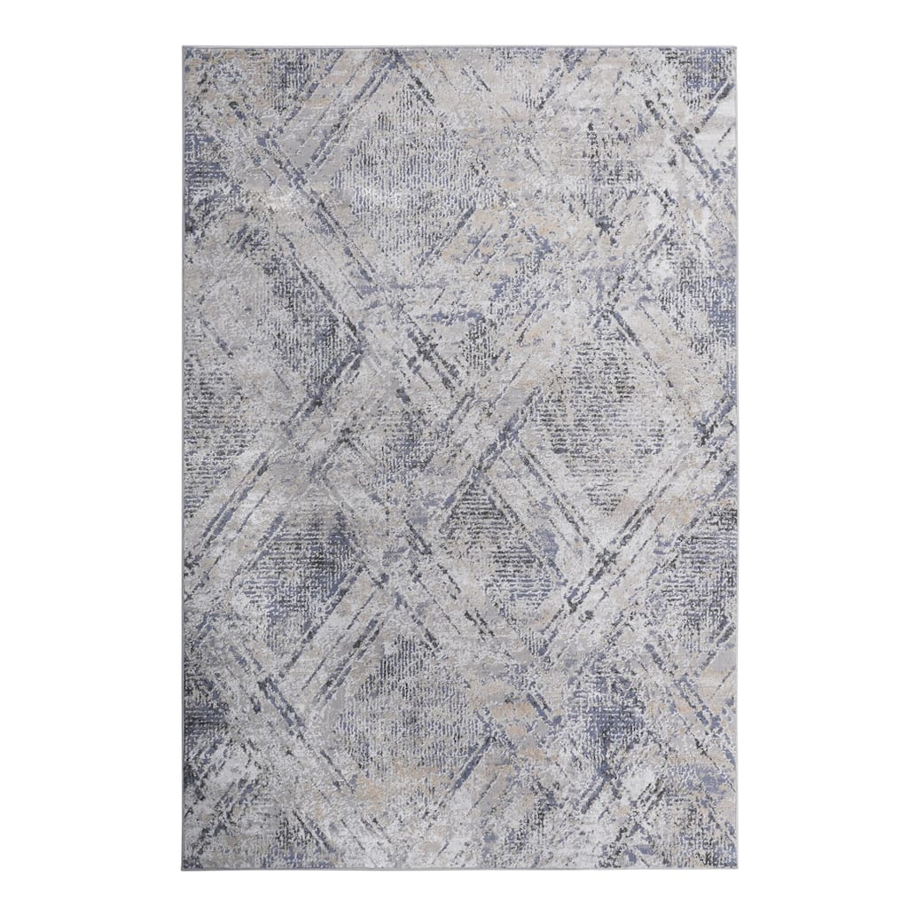 LOOM & LUXE Collection 2X3 Blue/Grey/Geometric Non-Shedding Area Rug - 36" D x 24" W x 0.28" H