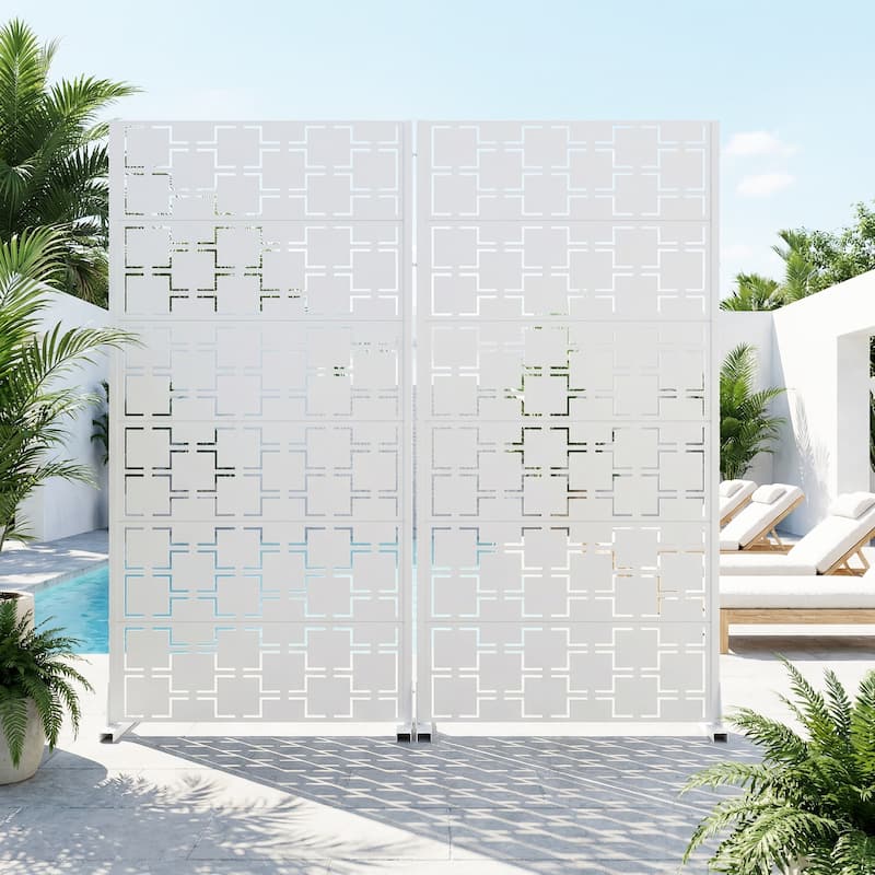 Outdoor Freestanding Metal Privacy Screen Decorative Garden Fence Set of 2