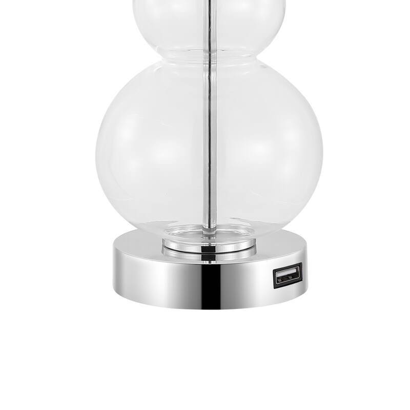 Horizon 22" Classic Vintage Glass LED Table Lamp with USB Charging Port, (Set of 2) by JONATHAN Y