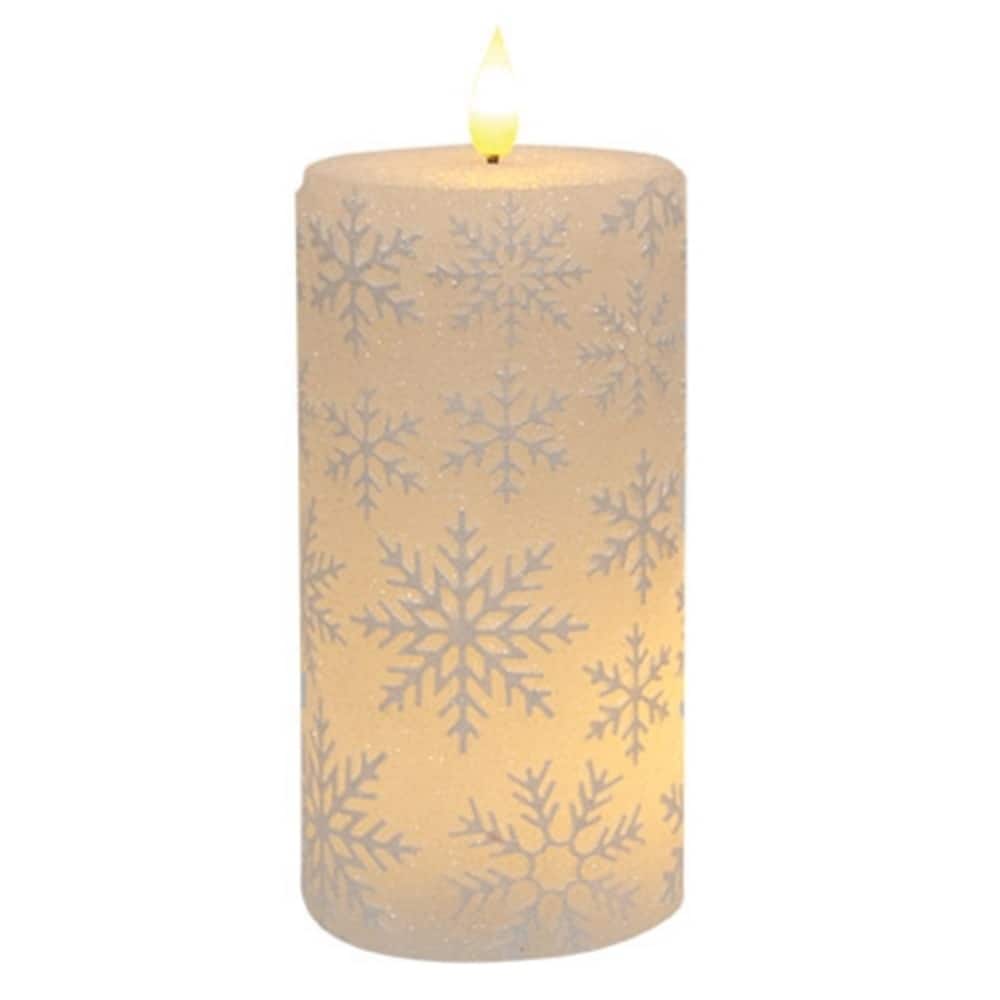 Sparkling White Snowflake LED Timer Pillar Candle Winter Decor