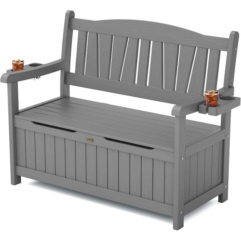 WINSOON Outdoor Garden Bench All-Weather Garden Benches - Storage Grey