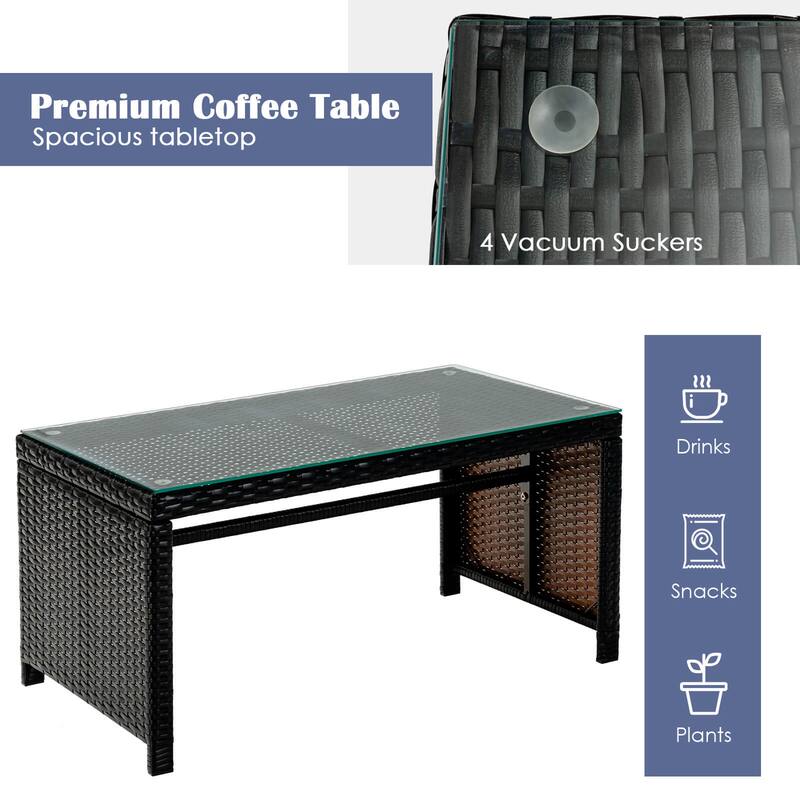 Gymax Set Of 4 Patio Rattan Furniture Set Cushioned Chair Sofa Table