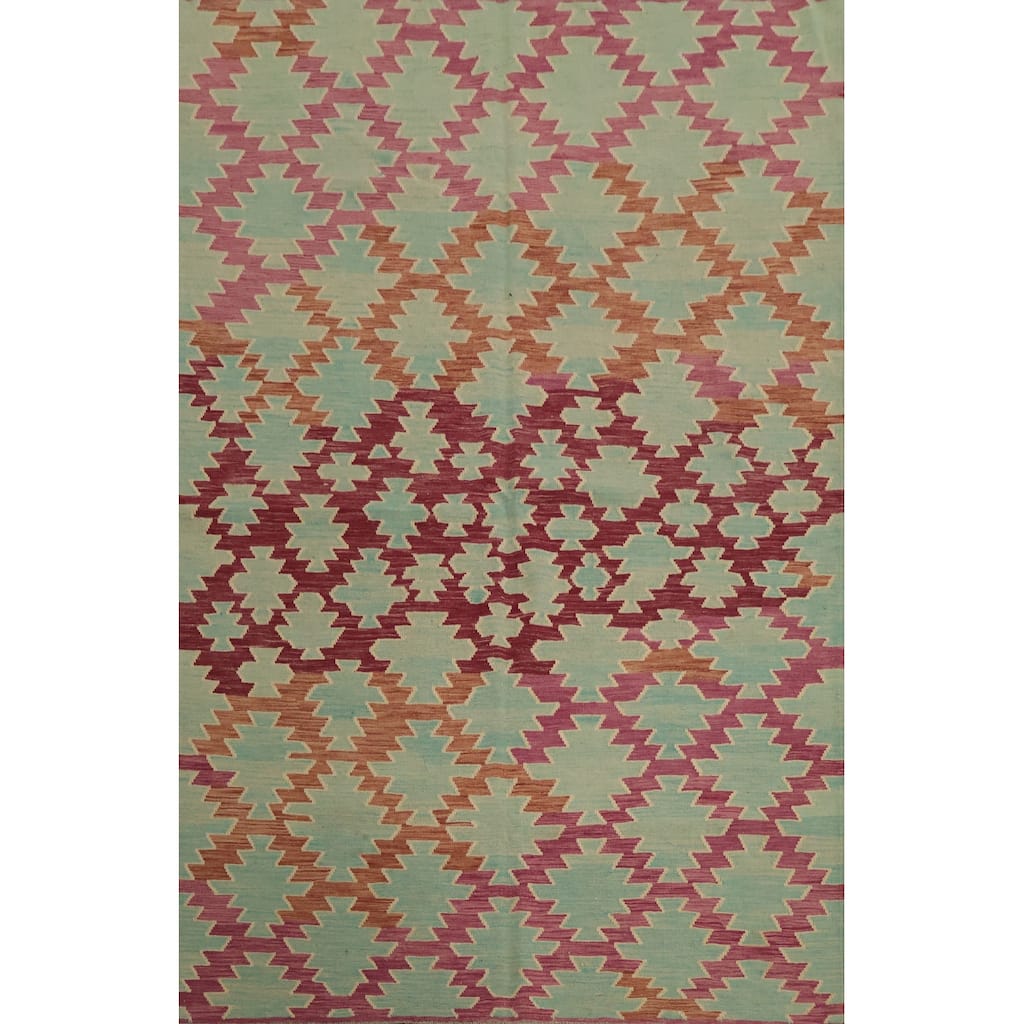 Hand Woven Oriental 100% Wool Carpet Southwestern All-Over Multi-Colored Kilim Area Rug - 8' 1'' X 5' 9''