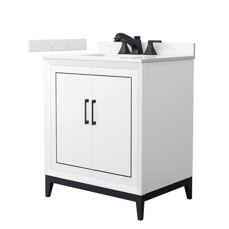Wyndham Collection WCH515130S-QTZ-US3MXX Marlena 30" Free Standing - White / Giotto Quartz Top / Matte Black Hardware