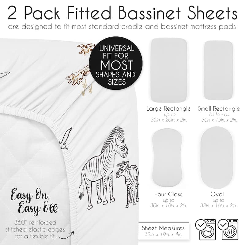 Sweet Jojo Designs Jungle Safari Animals Boy Girl Gender Neutral 2 Pack Baby Bassinet Fitted Sheets Animal Grey Elephant