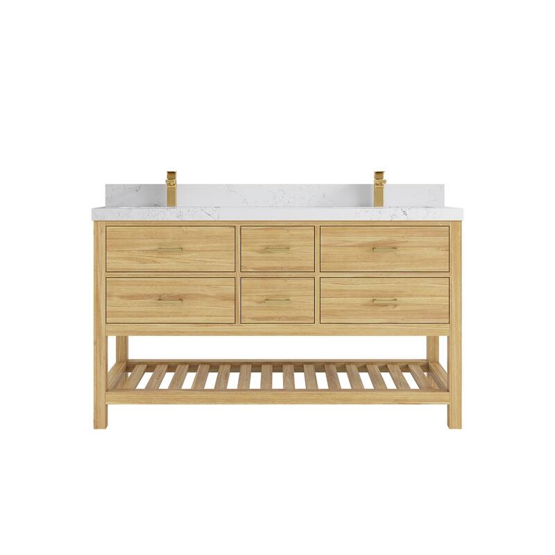 Willow Collections 60 in. W x 22 in. D Parker Solid Teak Double Sink Bathroom Vanity with Countertop