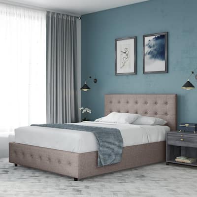 Avenue Greene Stefanie Grey Linen Queen Upholstered Bed with Storage