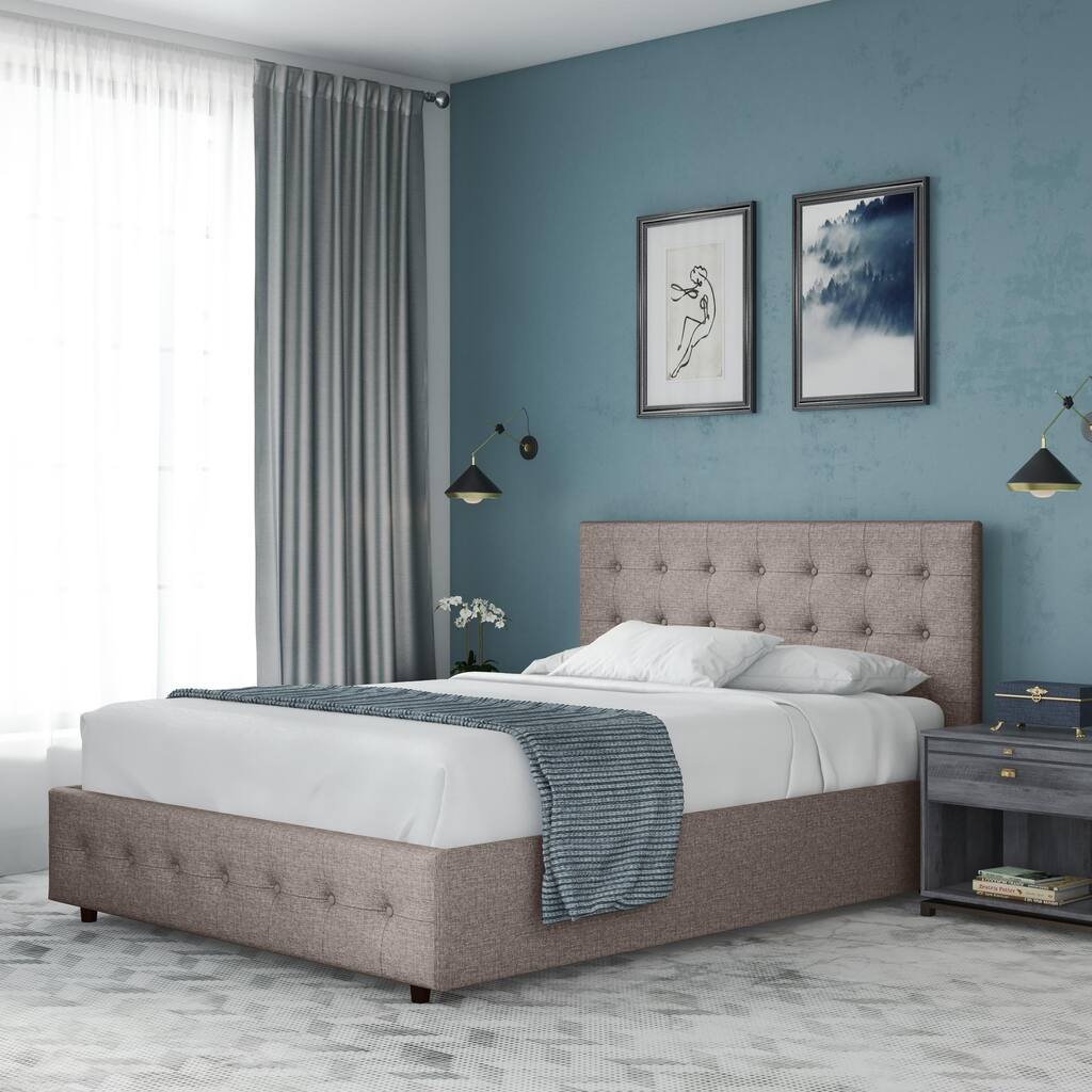 Avenue Greene Stefanie Grey Linen Queen Upholstered Bed with Storage