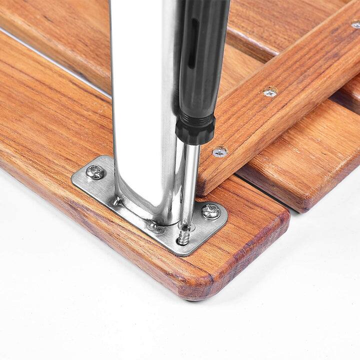 Deluxe Teak and Stainless Steel Shower Seat Organizer (No Handles) - Bathroom Shower Stool, Chair, and Storage - 19.7 x 13 x 6.4