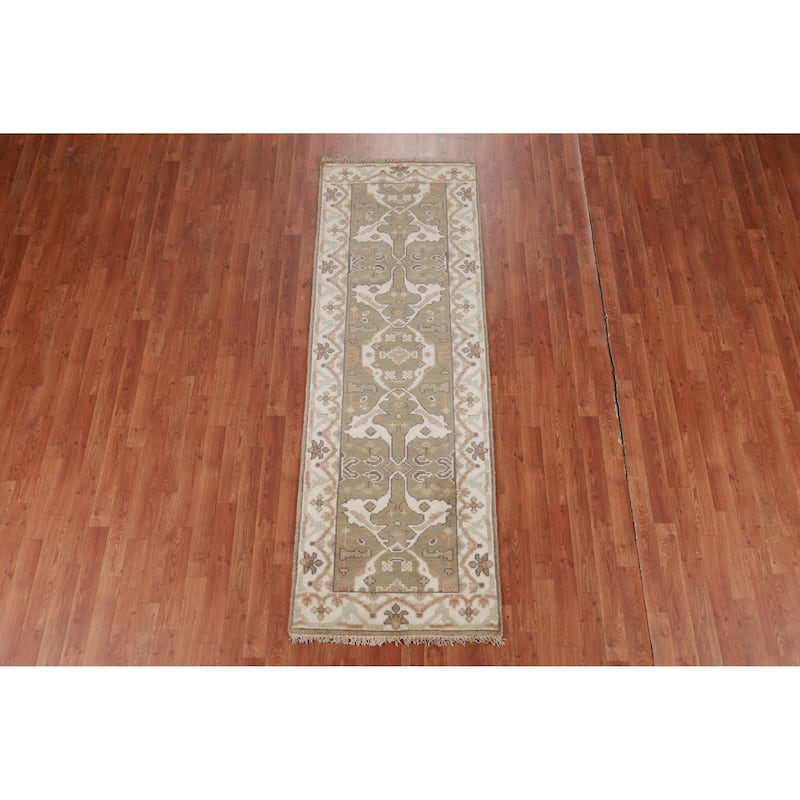 Light Brown Transitional Oushak Runner Rug Handmade Wool Carpet - 2'8" x 7'11"