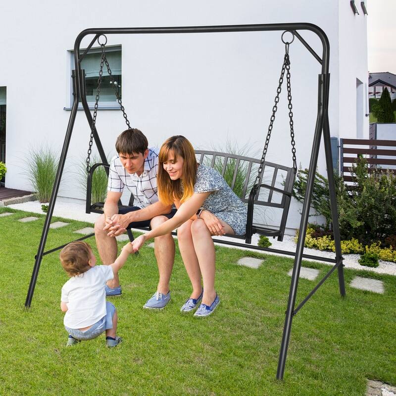 46.8 in 2-person Iron Porch Swing Outdoor Hanging Bench