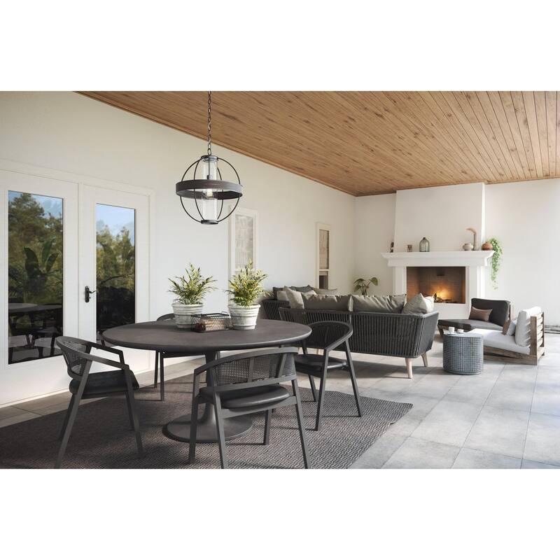 Terrace Collection One-Light Matte Black Clear Seeded Glass Global Outdoor Hanging Light - 17.87 in x 17.87 in x 20.5 in