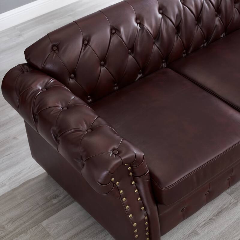 85.8" Technical Leather 3-Seater Sofa with Tufted Backrest & Storage