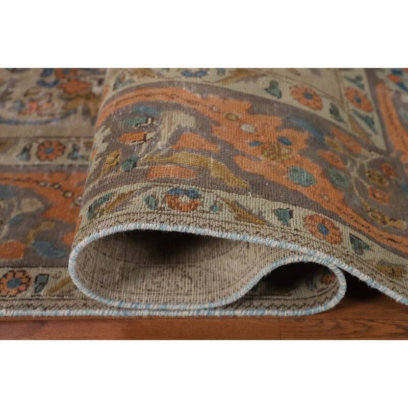 Distressed Tabriz Persian Antique Rug Handmade Floral Wool Carpet - 6'6"x 10'2"