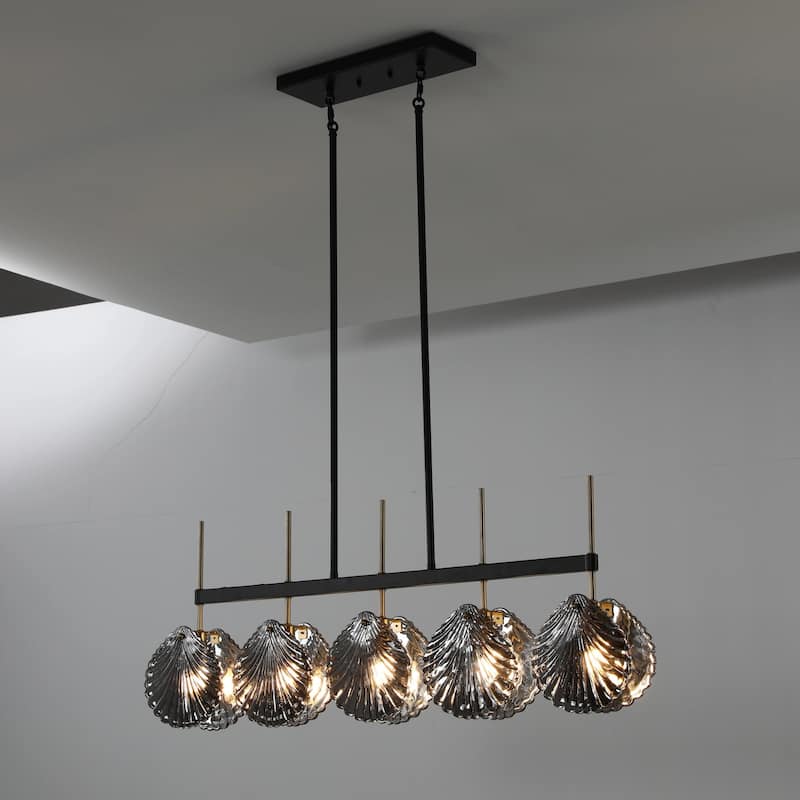 Modern 5-Light Linear Chandelier with Smoky Gray Glass Shades for Dining Room or Kitchen Island - Smoky Gray