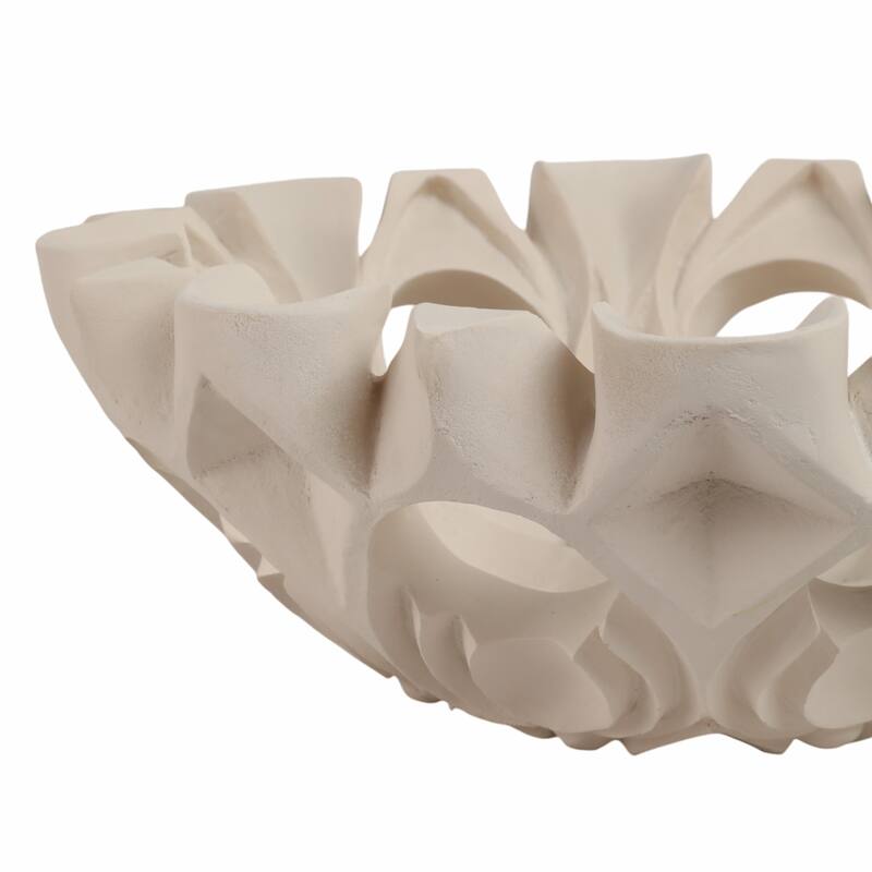 Artistic Decorative Bowl with Sculptural Cut-Out Design - 16", Tan
