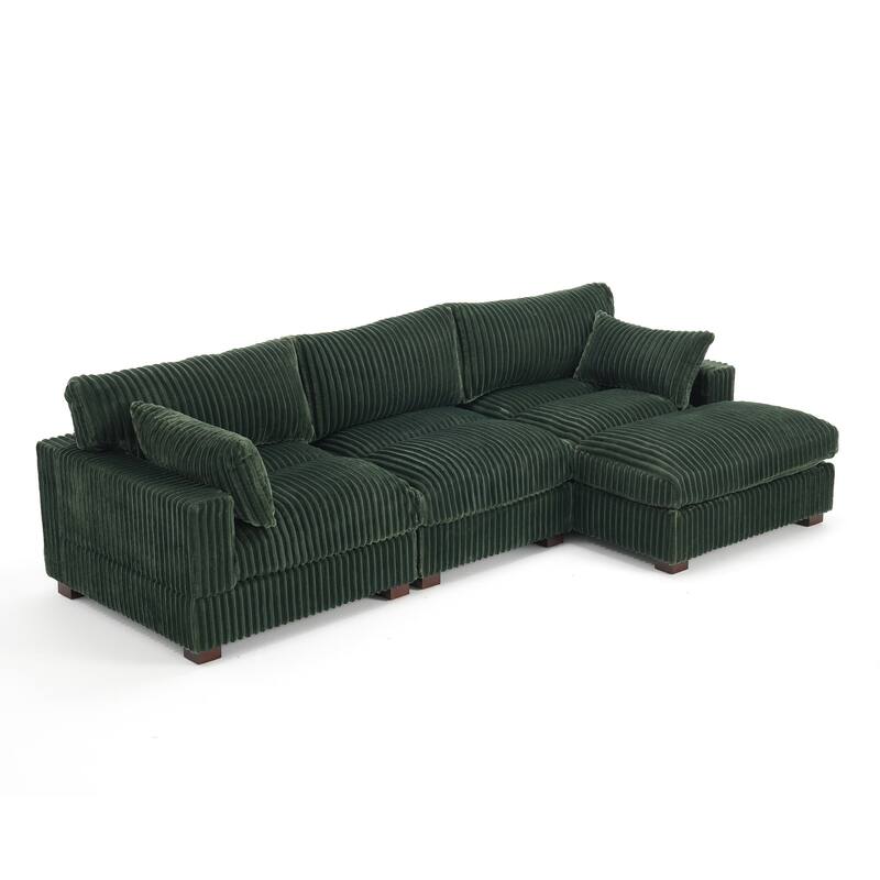 Plush Corduroy Upholstered Modular Sectional Sofa with Chaise