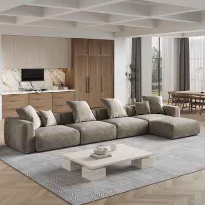 180'' Leathaire Upholstered Sofa Modular Sectional Sofa with Ottoman
