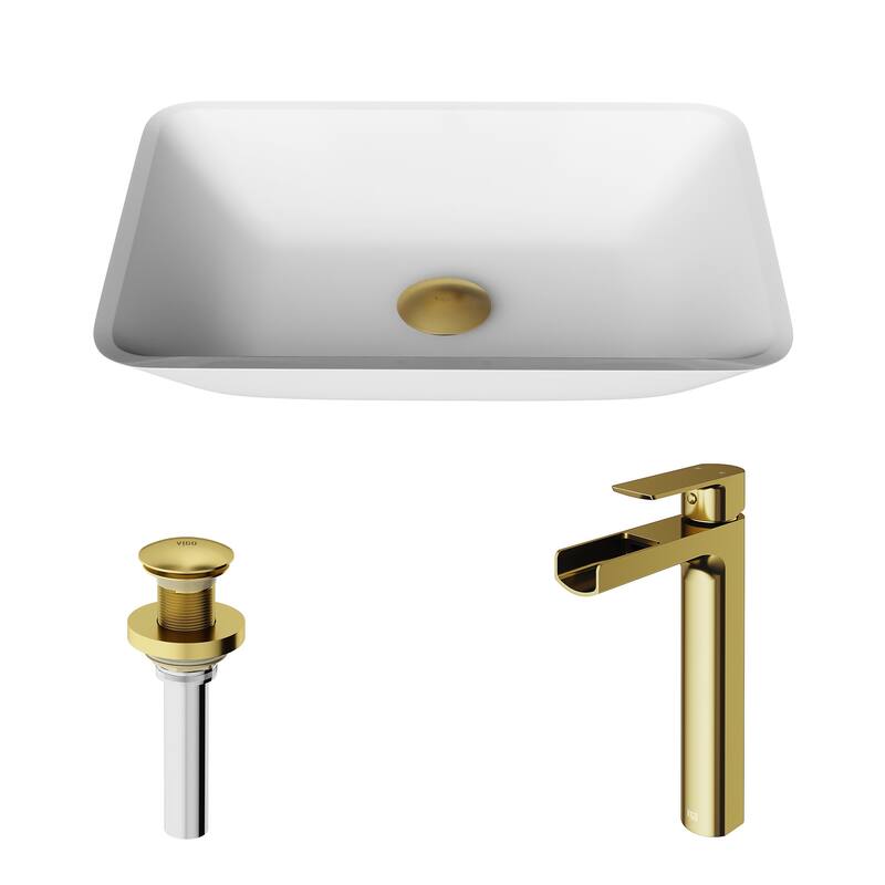 Vigo VGT2071 Sottile 18" Rectangular Glass Vessel Bathroom Sink with - Matte Brushed Gold