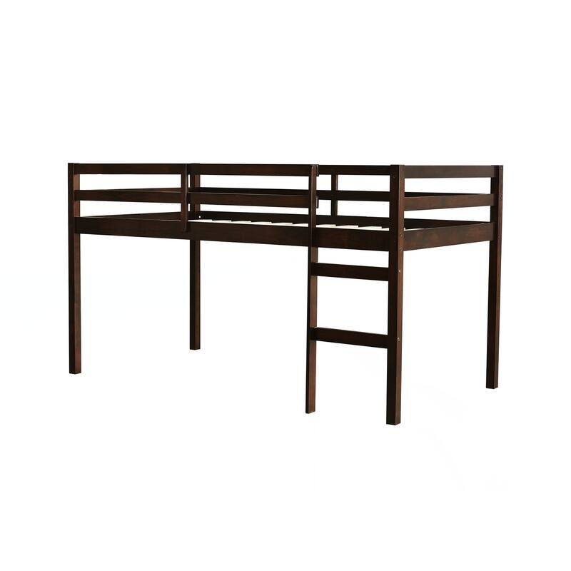 Solid Wooden, Rubber Wooden Twin Loft Bed with Ladder, Bed Platform of Strengthened Slats