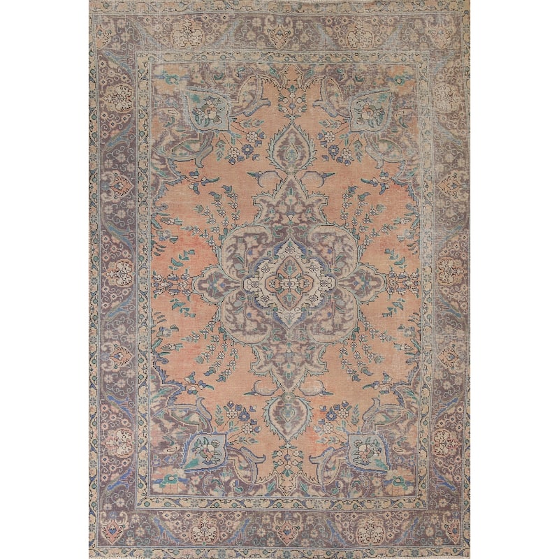 Distressed Tabriz Persian Vintage Rug Handmade Bedroom Wool Carpet - 6'5" x 9'3"