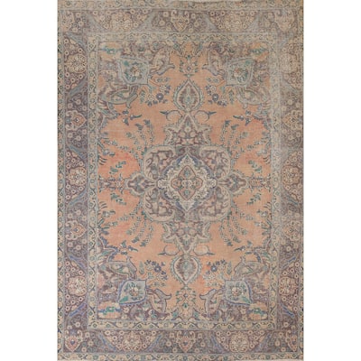 Distressed Tabriz Persian Vintage Rug Handmade Bedroom Wool Carpet - 6'5" x 9'3"