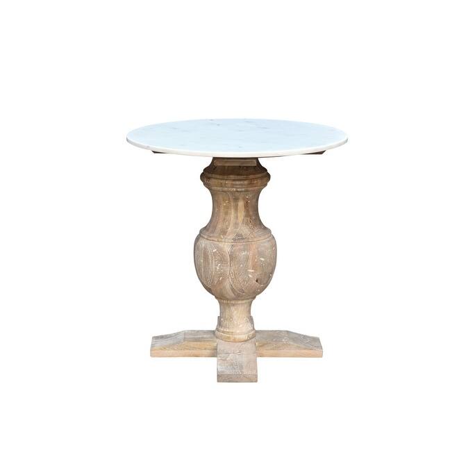 Brown Marble Top End Table with Solid Wood Pedestal Base 26 Inch - 22” x 22” x 26” (D x W x H) - Brown