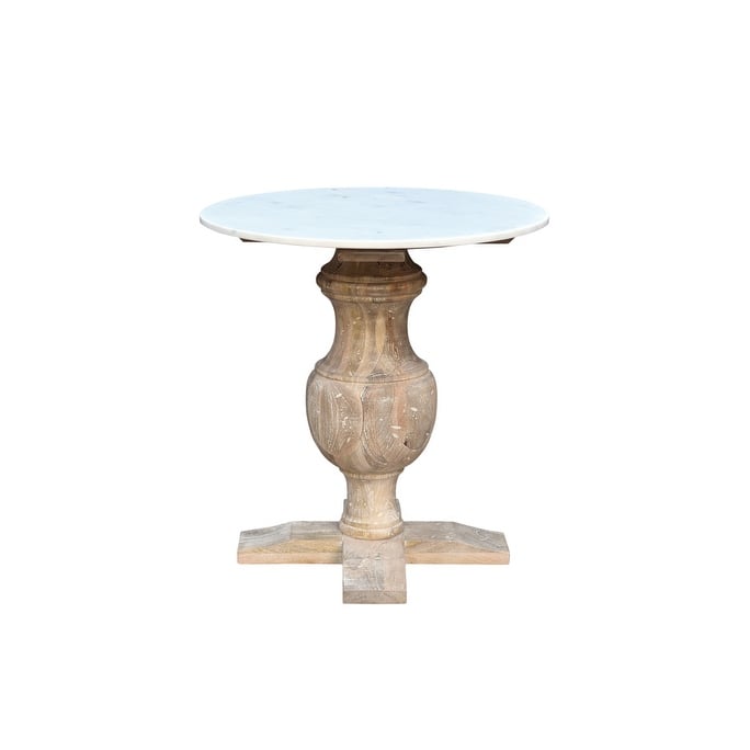 HomeRoots 26" Brown Marble And Solid Wood Round End Table - 22' X '26' X '22