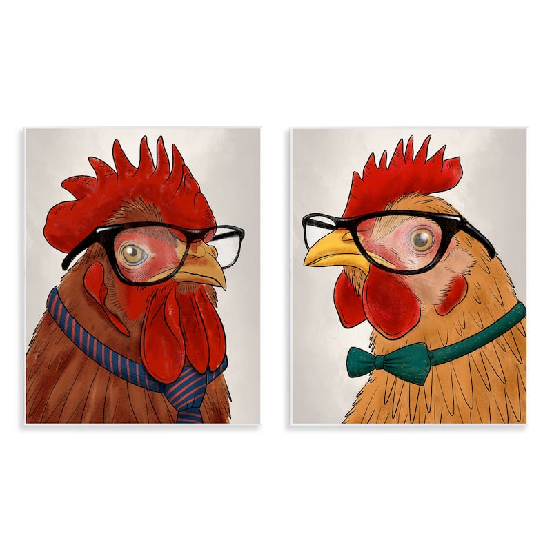 Stupell Quirky Hipster Roosters Wall Plaque Art Design By Marcus Prime (Set of 2) - 11 x 14
