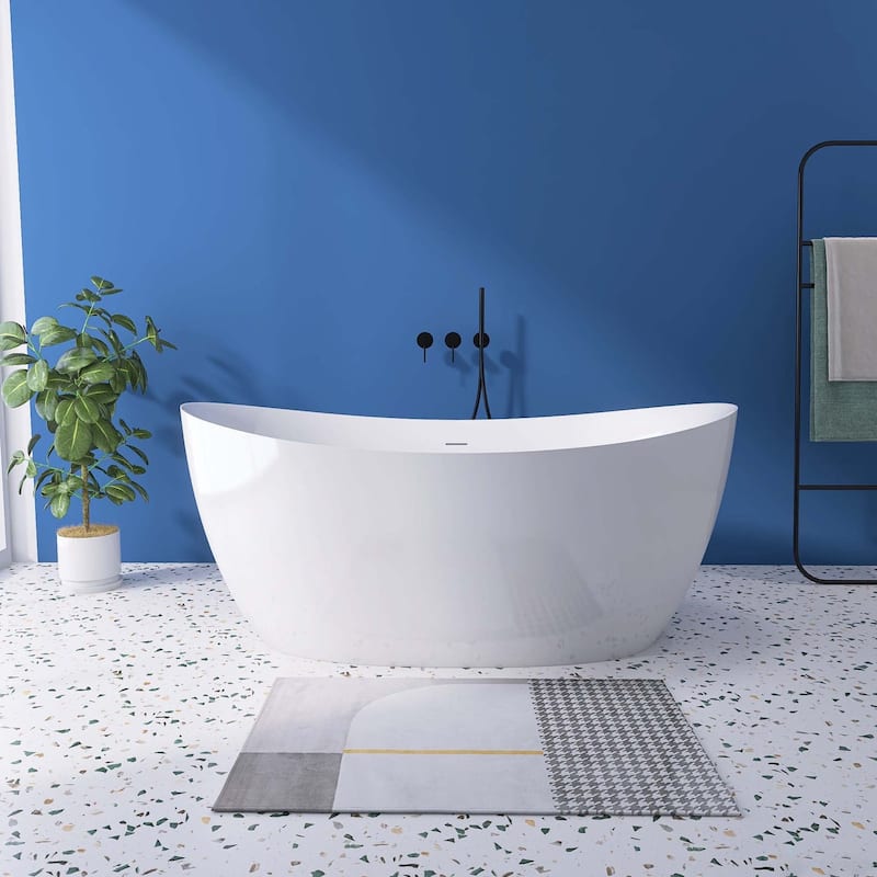 69 in. x 32.68 in. Acrylic Freestanding Soaking Bathtub in Gloss White - 32.68“ x 69"