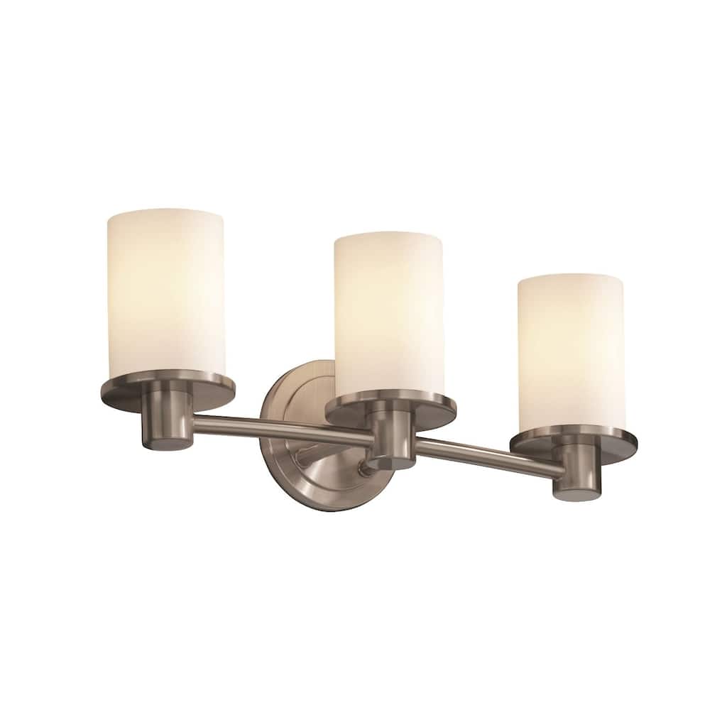 Justice Design Fusion Rondo 3-light Brushed Nickel Bath Bar, Opal Cylinder - Flat Rim Shade
